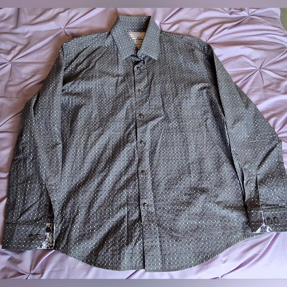 Tasso Elba Men's Gray Geometric Long Sleeve Button Down Shirt Large